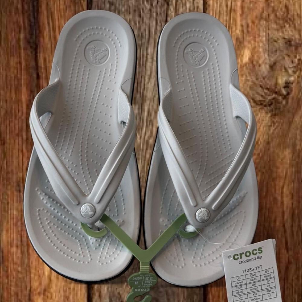 Crocs Crocband Flip Flops Gray Womens 8 Mens 6 11033-1FT Sandals NWT